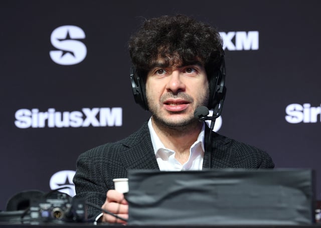 LAS VEGAS, NEVADA - FEBRUARY 08: Tony Khan speaks on SiriusXM at Super Bowl LVIII on February 08, 2024 in Las Vegas, Nevada.