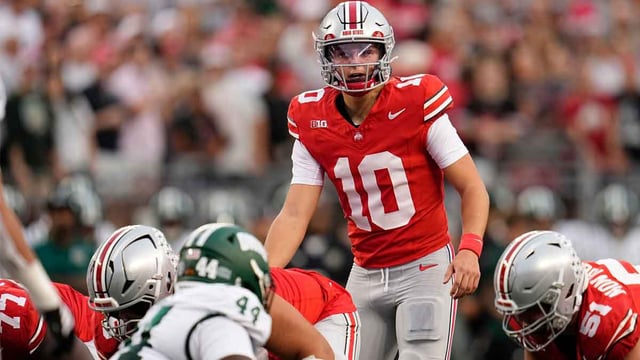 Download
Image
Add To
Lightbox
Headline:
Syndication: The Columbus Dispatch
Caption:
Ohio State Buckeyes quarterback Julian Sayin (10) lines up during the first half of the NCAA football game against the Ohio Bobcats at Ohio Stadium on Sept. 13, 2025. © Adam Cairns/Columbus Dispatch / USA TODAY NETWORK via Imagn Images