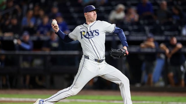 Sep 17, 2025; Tampa, Florida, USA; Tampa Bay Rays pitcher Pete Fairbanks (29) throws a pitch against the Toronto Blue Jays in the ninth inning at George M. Steinbrenner Field. Mandatory Credit: Nathan Ray Seebeck-Imagn Images.
