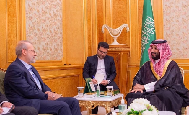 Riyadh, Rabi' al-Awwal 24, 1447 AH corresponding to September 16, 2025 AD, SPA -- His Royal Highness Prince Mohammed bin Salman bin Abdulaziz Al Saud, Crown Prince and Prime Minister, received at his office in Al-Yamamah Palace today the Secretary-General of the Supreme National Security Council of Iran, Mr. Ali Larijani, and his accompanying delegation. Photo: SPA