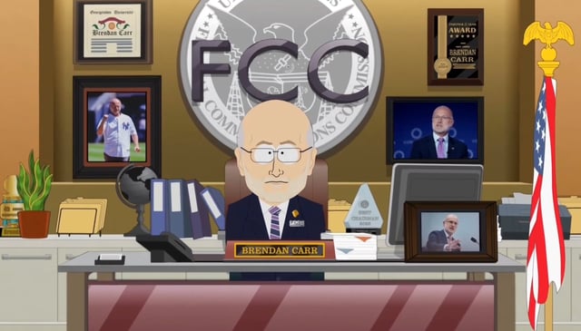 South Park, FCC chairman Brendan Carr at his desk.