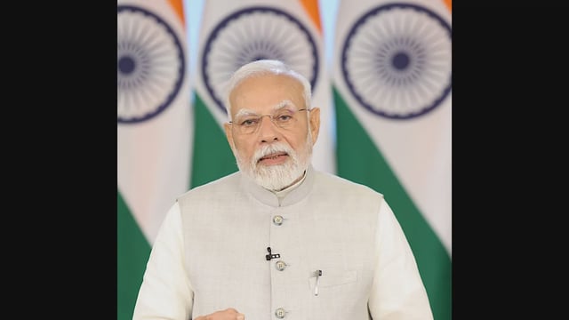 New Delhi: Prime Minister Narendra Modi addresses the Global Conference on Space Exploration via video conferencing in New Delhi, Wednesday, May 07, 2025. (Photo: IANS)