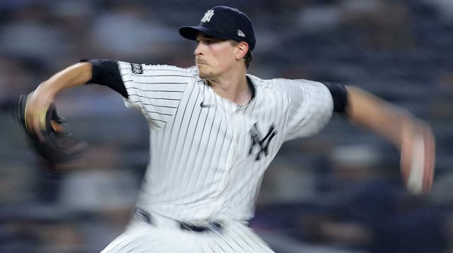 Sep 24, 2025; Bronx, New York, USA; New York Yankees starting pitcher Max Fried (54) pitches against the Chicago White Sox during the sixth inning at Yankee Stadium. Mandatory Credit: Brad Penner-Imagn Images.