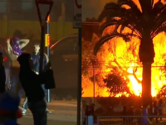 Hinchas de la U de Chile, otra vez: incendio y choques con la policía antes del partido con Alianza Lima.