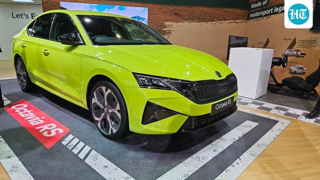 The Skoda Octavia RS unveiled at Auto Expo 2025, features a 2.0-litre turbo-petrol engine with 264 bhp, reaching 0-100 kmph in 6.4 seconds. 