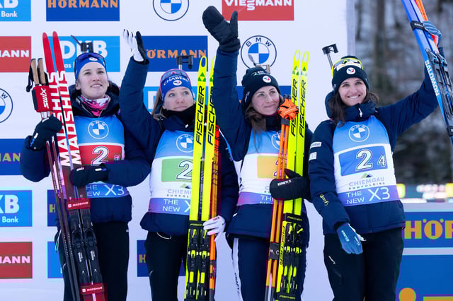 Belastendes Dauerthema im französischen Team: Paula Botet, Oceane Michelon, Justine Braisaz-Bouchet und Julia Simon (v.l.)