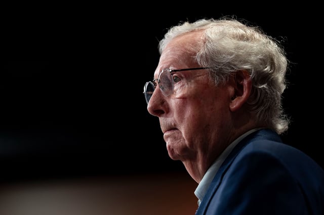 Senate Minority Leader Mitch McConnell, a Republican from Kentucky, during a news conference at the US Capitol in Washington, DC, US, on Wednesday, Nov. 6, 2024. Democrats' best hope for power in Washington after Donald Trump won back the White House hinges on the outcome of a handful of fiercely competitive US House races. Photographer: Al Drago/Bloomberg via Getty Images