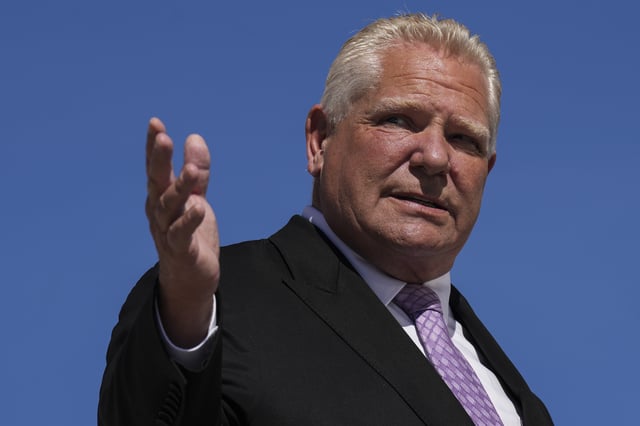 Ontario Premier Doug Ford  attends  an availability at Chapman's Ice Cream in Markdale, Ont., on Friday, September 19, 2025. 
