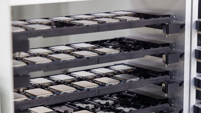 Trays and trays of chips awaiting testing.