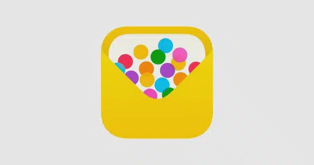 Apple Invites app logo with colorful dots in a yellow envelope.