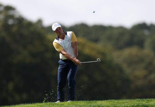 Golf - The 2025 Ryder Cup - Bethpage Black Golf Course, Farmingdale, New York, United States - September 23, 2025 Team Europe's Viktor Hovland during a practice round REUTERS/Paul Childs