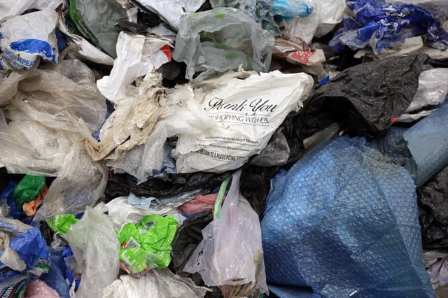 A pile of plastics is seen during a tour of recycling plant Resynergi in Rohnert Park in August.