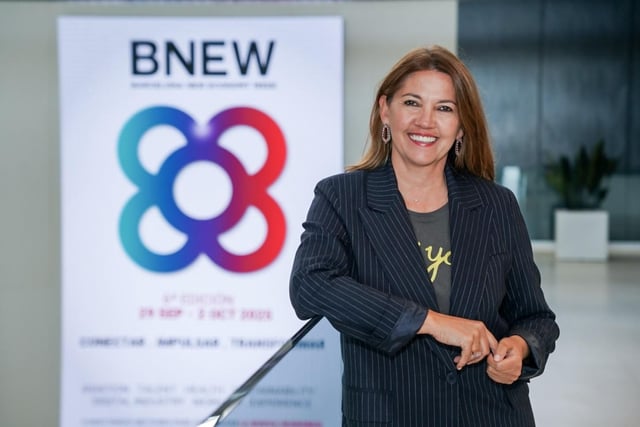 La presidenta del CZFB, Blanca Sorigué, durante la presentación de la BNEW que ha tendio lugar hoy en el DFactory.