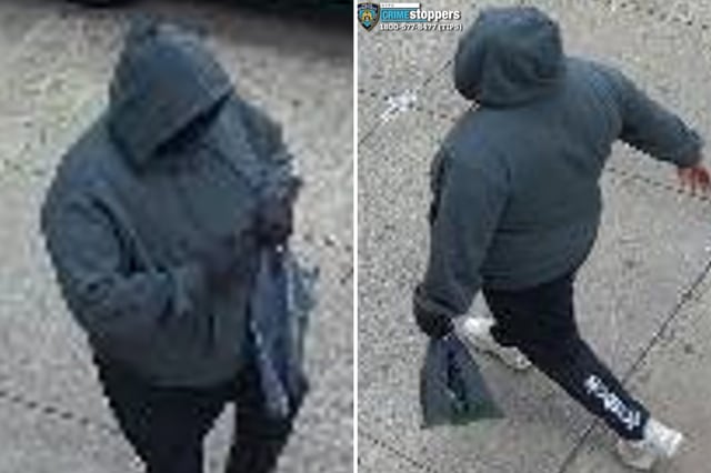 Police released surveillance images of a hooded person who they said pulled a gun and robbed a 99-year-old man. (NYPD)