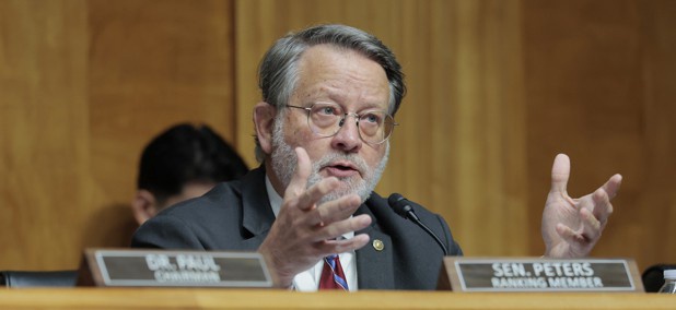 Sen. Gary Peters (D-MI) speaks during a hearing with the Senate Committee on Homeland Security and Governmental Affairs on Capitol Hill on May 20, 2025 in Washington, DC.