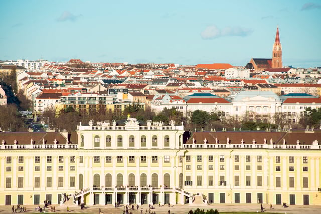 Vienna city skyline views from Schonbrunn Palace garden Austria. (Photo by: Andrew Michael/Education Images/Universal Images Group via Getty Images)