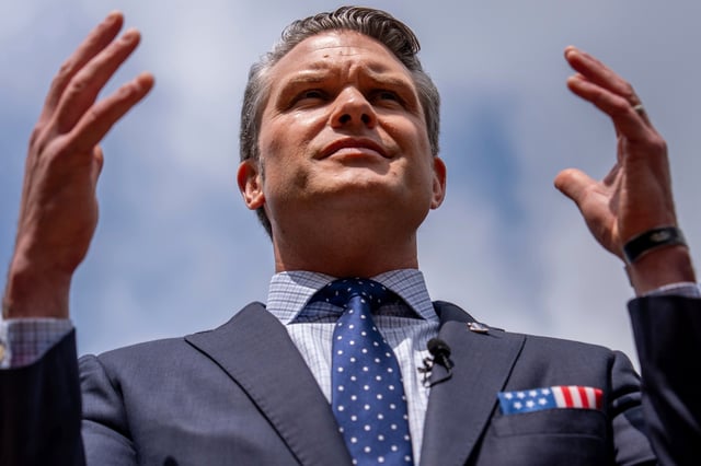 FILE - Secretary of Defense Pete Hegseth speaks to reporters at the Pentagon, July 16, 2025, in Washington. (AP Photo/Julia Demaree Nikhinson, File)