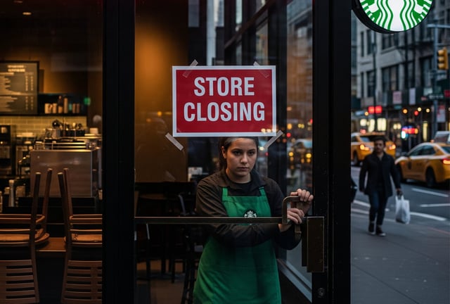 Starbucks está despidiendo a unos 900 empleados no minoristas y cerrando algunas tiendas en Estados Unidos y Canadá mientras enfoca más de sus recursos en una recuperación. Crédito: Imagen referencial generada con Gemini AI