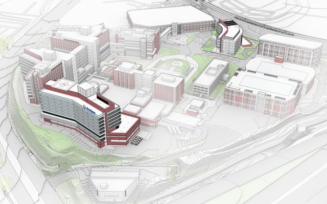 An architectural rendering shows plans for a third medical tower to be built at Scripps Memorial Hospital La Jolla.