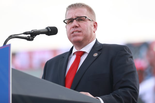 MENDON, IL – JUNE 25: Illinois Gubernatorial hopeful Darren Bailey delivers remarks after receiving an endorsement from Donald Trump during a Save America Rally with former US President Donald Trump at the Adams County Fairgrounds on June 25, 2022 in Mendon, Illinois. Trump will be stumping for Rep. Mary Miller in an Illinois congressional primary and it will be Trump’s first rally since the United States Supreme Court struck down Roe v. Wade on Friday. (Photo by Michael B. Thomas/Getty Images)