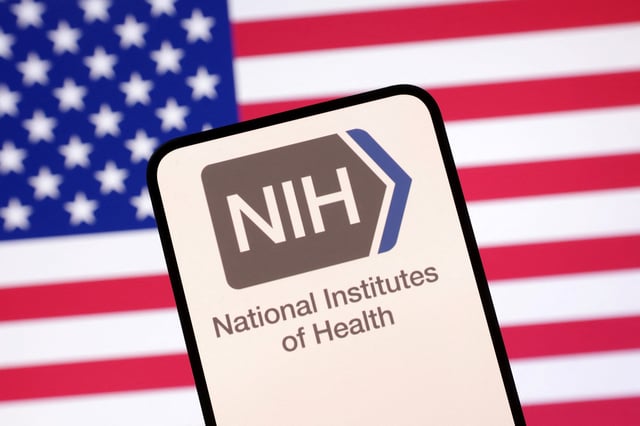 United States National Institutes of Health logo and U.S. flag are seen in this illustration taken April 23, 2025. REUTERS/Dado Ruvic/Illustration
