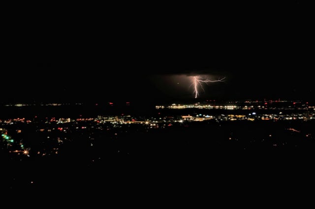 A brilliant flash of lightning struck over the East Bay on Wednesday night. Courtesy of Sarah Ellen Todd.
