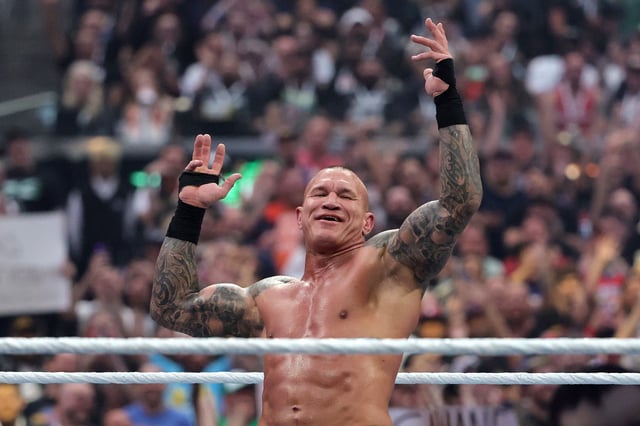 LAS VEGAS, NEVADA - APRIL 20: Randy Orton celebrates after defeating Joe Hendry during WrestleMania 41 at Allegiant Stadium on April 20, 2025 in Las Vegas, Nevada.  (Photo by Ethan Miller/Getty Images)