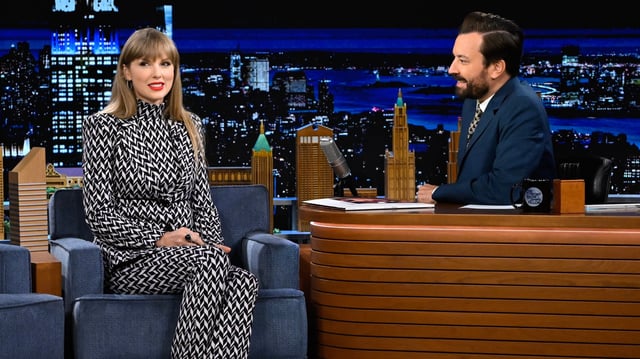 Taylor Swift with Jimmy Fallon in 2022.