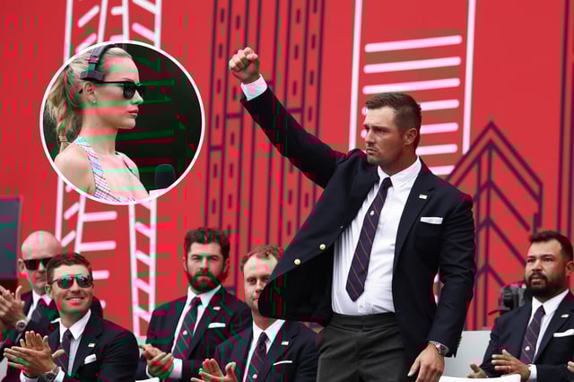 FARMINGDALE, NEW YORK - SEPTEMBER 24: Bryson DeChambeau of Team United States acknowledges the crowd during the opening ceremony for the 2025 Ryder Cup at Black Course at Bethpage State Park Golf Course on September 24, 2025 in Farmingdale, New York. (Photo by Jared C. Tilton/Getty Images)