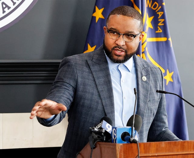 Gary Mayor Eddie Melton addresses the crowd during a presentation of the Key to the City of Gary to Dr. Bernice A King, daughter of Dr. Martin Luther King on Friday, May 2, 2025. (John Smierciak / for the Post Tribune)