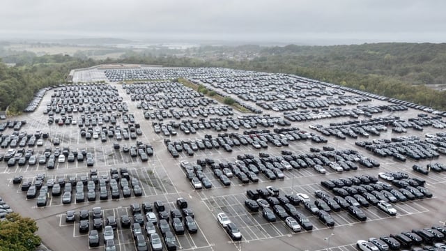 Jaguar Land Rover’s distribution centre in Atherstone, Warwickshire. Production has been halted at its plants for nearly a month