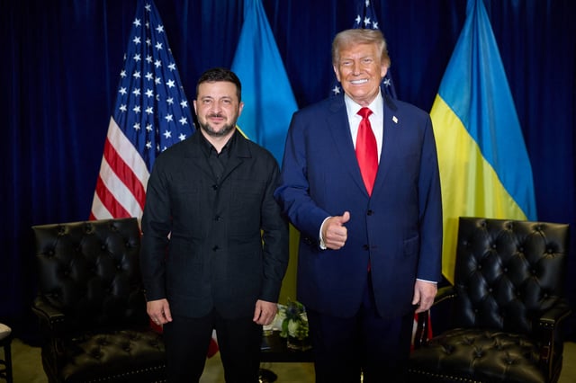 Ukrainian President Volodymyr Zelenskyy meets with US President Donald Trump on the sidelines of the United Nations General Assembly in New York, on Tuesday, September 23, 2025. (Photo via Ukrainian Presidential Press Office/ABACAPRESS.COM)
