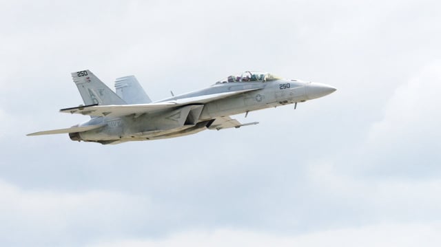 One of the first two Boeing F/A-18E/F Super Hornets with the first increment of Service Life Modification (SLM) improvements delivered back to the U.S. Navy. The SLM improves computing power, displays and lifetime flight hours. (Photo: Boeing)