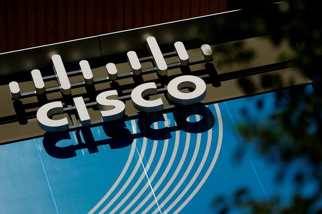 The logo of U.S. networks giant Cisco Systems is seen in front of their headquarters in Issy-les-Moulineaux, near Paris, France August 6, 2022. REUTES/Sarah Meyssonnier/File Photo