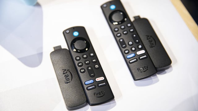 An Amazon Fire TV Stick during the Amazon Devices and Services event at the HQ2 campus in Arlington, Virginia, US, on Wednesday, Sept. 20, 2023.