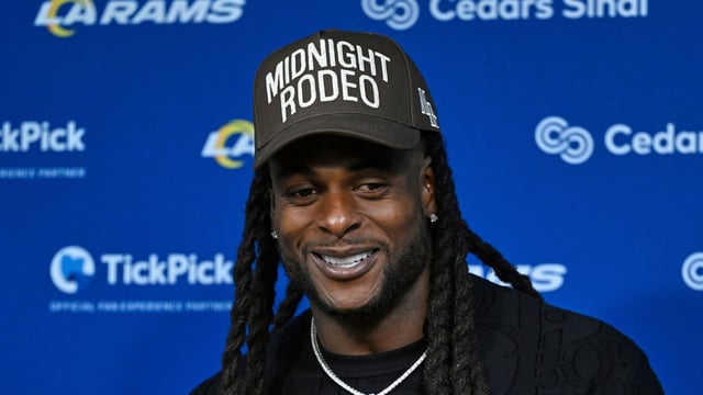 Los Angeles Rams wide receiver Davante Adams speaks during a news conference after the Rams defeated the Tennessee Titans.