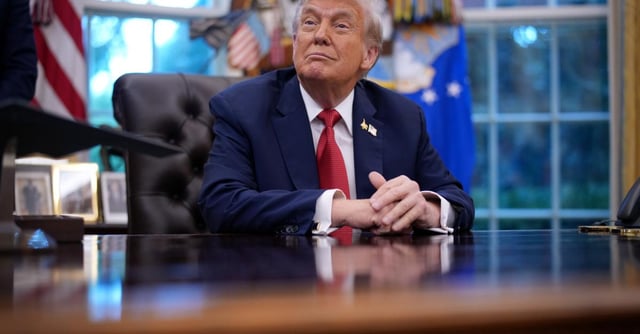 President Donald Trump speaks to the press in the Oval Office. | Getty Images