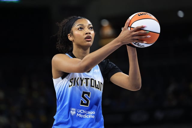 Angel Reese #5 of the Chicago Sky shoots the ball against the Connecticut Sun at Wintrust Arena on September 3, 2025 in Chicago, Illinois.