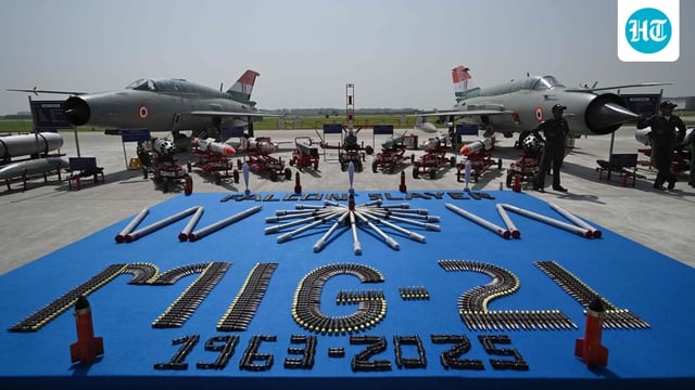 MIG-21 Bison fighter jets stand at the tarmac during rehearsal ahead of its farewell at Chandigarh Airforce Station