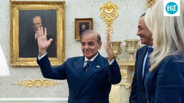 Pakistan Prime Minister Shehbaz Sharif, left, and General Asim Munir wait for their meeting with President Donald Trump, in the Oval Office at the White House, on Thursday, in Washington. 