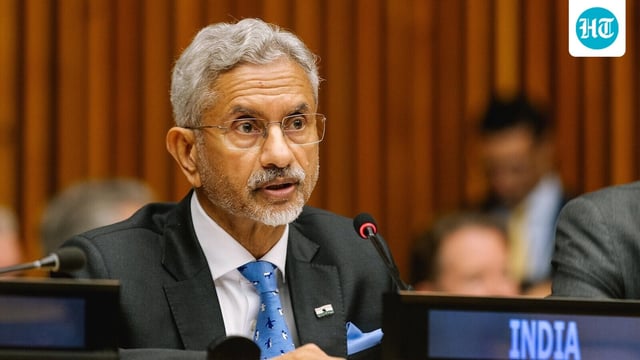 External Affairs Minister S Jaishankar speaks at the G20 Foreign Ministers� Meeting, in New York.
