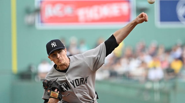 Sep 13, 2025; Boston, Massachusetts, USA; New York Yankees starting pitcher Max Fried (54) pitches against the Boston Red Sox during the first inning at Fenway Park. Mandatory Credit: Eric Canha-Imagn Images.