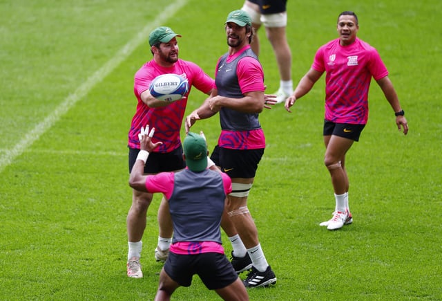 Rugby Union - Rugby World Cup 2023 - South Africa Training - Stade de France, Saint-Denis, France - September 22, 2023  South Africa's Eben Etzebeth and Marco van Staden during training REUTERS/Gonzalo Fuentes/File Photo