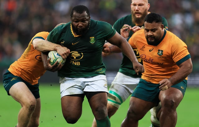 Rugby Union - Rugby Championship - South Africa v Australia - DHL Stadium, Cape Town, South Africa - August 23, 2025  South Africa's Ox Nche in action REUTERS/Esa Alexander/File Photo