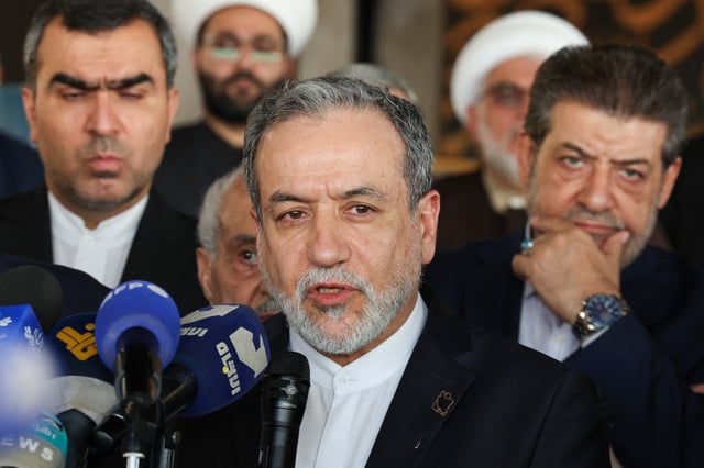 Iranian Foreign Minister Abbas Araqchi speaks to the media as he visits the burial site of former Hezbollah leader Hassan Nasrallah, on the outskirts of Beirut, Lebanon, June 3, 2025. REUTERS/Mohamed Azakir/File Photo