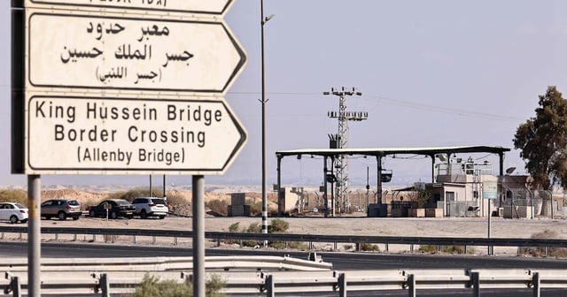 An Israeli army inspection point on the road leading to the King Hussein Bridge, also known as the Allenby Bridge, the main border crossing between the occupied West Bank and Jordan. AFP 
