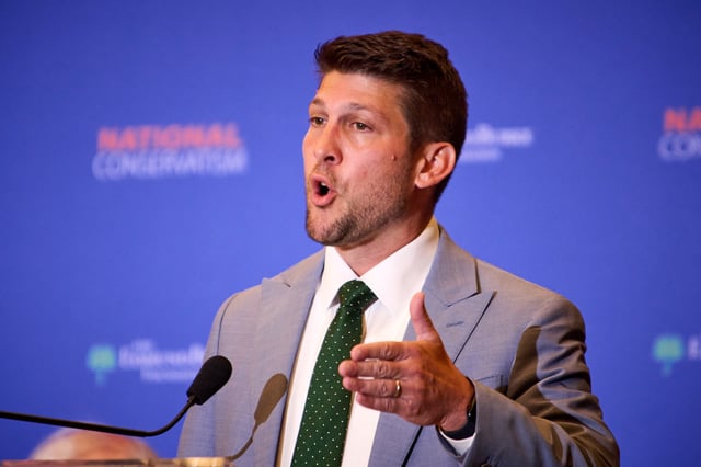 James Uthmeier speaks at the National Conservatism Conference in Washington D.C., Sept. 3, 2025. (Photo by Dominic Gwinn / Middle East Images via AFP) (Photo by DOMINIC GWINN/Middle East Images/AFP via Getty Images)