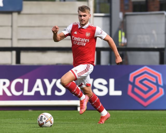 Billy Vigar of Arsenal during the Premier League match between Arsenal FC and Everton FC at Meadow Park on September 03, 2022 in Borehamwood, England.