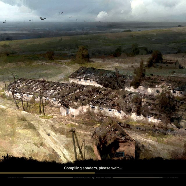 The shader compilation splash screen for the PC version of Stalker 2