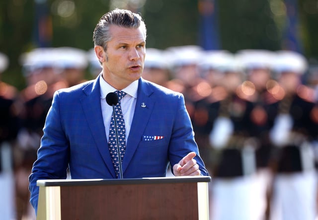 ARLINGTON, VIRGINIA - SEPTEMBER 19: U.S. Secretary of War Pete Hegseth delivers remarks during the Department of War 2025 National Prisoner of POW/MIA Recognition Day ceremony at the Pentagon on September 19, 2025 in Arlington, Virginia. The POW/MIA Recognition Day honors service members who were prisoners of war and those who are still missing in action. (Photo by Kevin Dietsch/Getty Images)